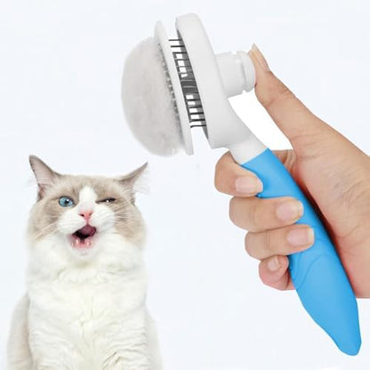 Self Cleaning Slicker Brush - Cat Brush Skin-Friendly Deshedding Grooming Massaging Tool for Long & Short Haired Pets, Cat Hair Brushes Removes Undercoat for Dogs Cats Rabbits-UPGRADED (2Pack Blue)