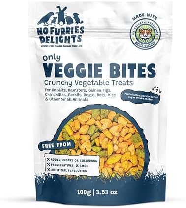 Treats, 100% All Natural Mini Bites for Rabbit Hamster Guinea Pig Chinchilla Pet Rat Mice Gerbil Bird Healthy (100g, Only Veggie Bites)