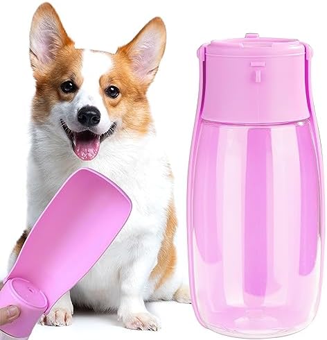 Foldable Dog Water Bottle, Leak-Proof Portable Water Dispenser with Travel Bowl, 10oz for Small Dogs, Cats, Puppies on Walks, Hiking & Travel, Dishwasher Safe Pet Supplies