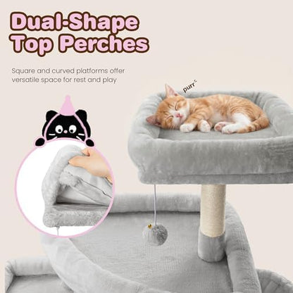 SHA CERLIN 82 inch Cat Tree Tower, Multi-Level Cat Condo with Plush Perches, Sisal Scratching Posts, Hammock and Toys, Stable Cat Tower for Kittens and Adult Cats, Grey