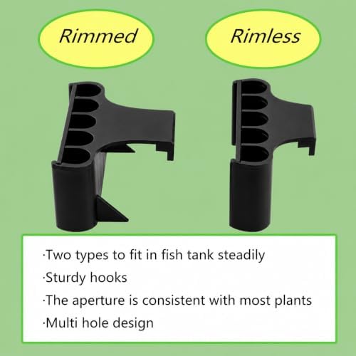 Aquarium Plant Holder,Fish Tank Plant Holder,Aquarium lid Clips,Aquarium Plant Pot,Hydroponic Fish Tank Planter, Aquatic Plant Cup for Aquascape Decorations (Black, 2PCS Rimmed+Rimless)