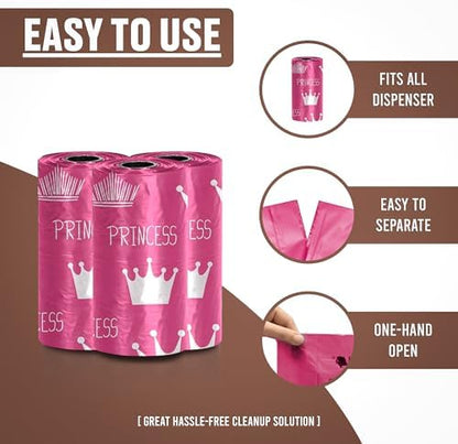 Parisian Pet Ecofriendly Dog Poop Bags Rolls - 320 Count Unscented Poop Bags For Dogs - Leakproof, Extra Thick, 16 Dog Waste Bags Refill Rolls - Princess Pink Doggie Poop Bags - Fits All Dispenser