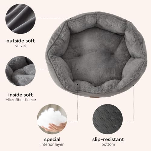 Asvin Small Dog Bed for Small Dogs, Cat Beds for Indoor Cats, Pet Bed for Puppy and Kitty, Extra Soft & Machine Washable with Anti-Slip & Water-Resistant Oxford Bottom, Grey, 20 inches