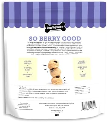 Three Dog Bakery Blueberry Pancake Bites,Treats with Real Blueberries & Vanilla,Mess-Free Snacks & Training Cookies for Dogs-& Puppies,Human-Inspired,(Pack of 2)
