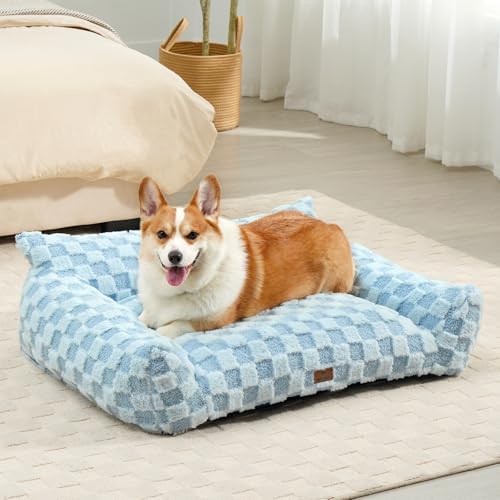 ABCPET Large Dog Bed Sofa, Fluffy Pet Bed for Medium and Large Dogs, Supportive Dog Couch Sofa for Dogs, Pet Sofas with Washable Cover & Non-Slip, 38 inch, Blue
