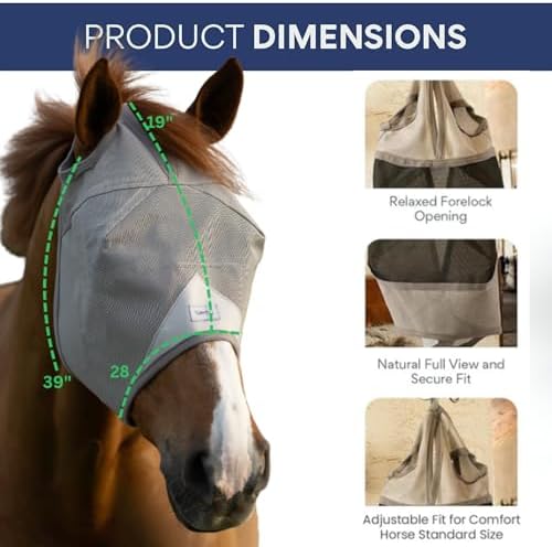 Horse Fly Mask Without Ears, UV Eye Protection, Standard Size