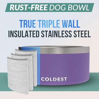 Coldest Dog Bowl - Anti Rust Metal, Non Slip, 3 Layers Insulated Stainless Steel Dog Bowls - Spill Proof & Heavy Duty - Water Bowl for Dogs, Cats & Pets, Dish Washer Safe (200 oz, Galaxy Purple)