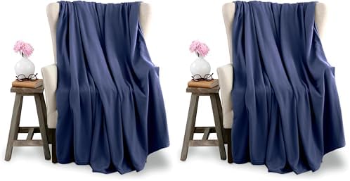 Vellux King Size Microfleece Blanket - All-Season Comfort, Supersoft Lightweight Throw for Bed, Couch, Sofa or Travel, Pet-Friendly, Navy, King (Pack of 2)