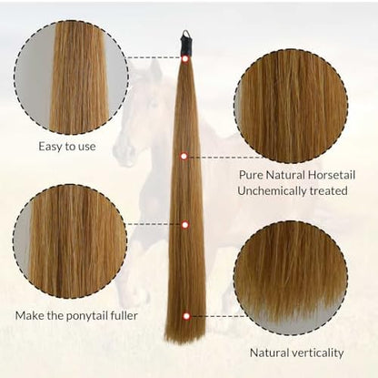 33.5 IN Long 1 LB Horse Tail Extension with Braided Horsehair Loop & Blunt Cut Bottom (Mixed Brown)