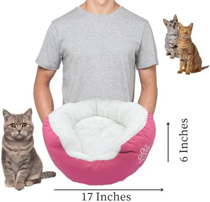 Evelots Calming Donut Cat Bed - Warm Pet Bed for Cats and Small Dogs - Anti-Anxiety Cozy Cuddler - Removable Soft Plush Cushion - Machine Washable - Non-Slip Bottom - Pink