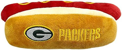Pets First NFL Green Bay Packers HOT Dog Plush Dog & CAT Squeak Toy - Cutest HOT-Dog Snack Plush Toy for Dogs & Cats with Inner Squeaker & Beautiful Football Team Name/Logo 8 x 5 x 3 Inches