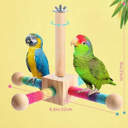 Kyouki Bird Perch Toy Parakeets Toy for Small & Medium Parrots - 360° Spinning Stand for Conures, Cockatiels, Lovebirds,Quakers | Colorful Sisal Rope Spinning Toy (Colorful, Medium Size)