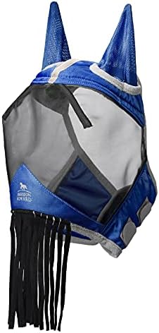 Harrison Howard CareMaster Horse Fly mask with Ears and Nose Fringe Fly Protector Defender Mask Navy M Cob