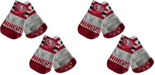 NFL SAN Francisco 49ERS Anti Slip Dog Socks with Elastic Ribbed Top, Size X-Small/Small. Indoor/Outdoor Socks, Best Dog Paw Protector, 2 Pairs, Cool Puppy Supplies with NFL Logo of 49ERS Team