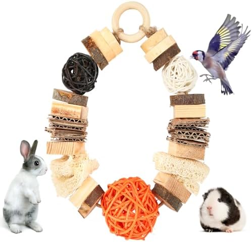 Abizoo Guinea Pig Chew Toys,Bunny Toys Hanging,Natural Wood for Rabbits Teeth Grinding Chinchilla,Bird,Dwarf Hamster,Rabbit Chew Toys Treats Small Animals Enrichment Boredom for Cage