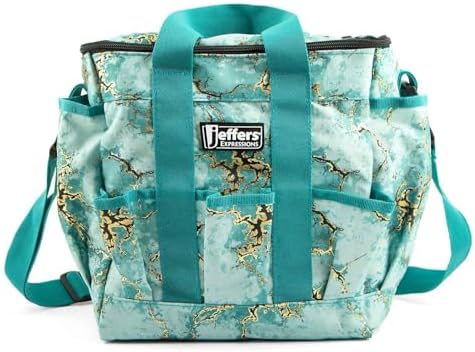 Jeffers Expression Deluxe Horse Grooming Bag – Large Zip Top Equestrian Tote w/Multiple Pockets, Handles & Adjustable Shoulder Strap, Padded Feet, Barn Essentials 11.5"x10.5"x8.5" - Bisbee Blue