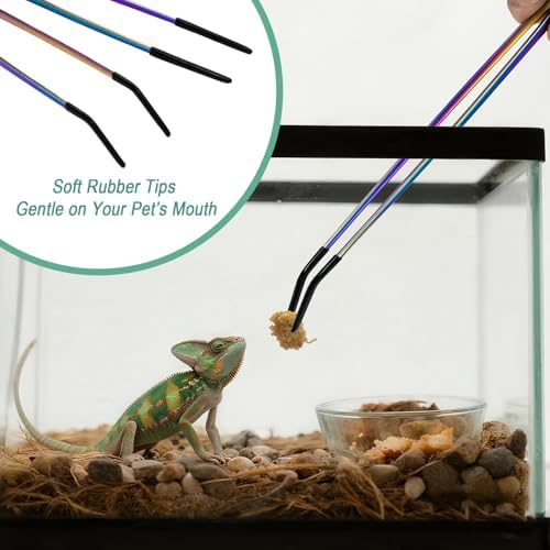 Syn-zer Reptile Feeding Tongs, 10.6" Straight & Curved (Multicolor)