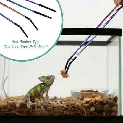 Syn-zer Reptile Feeding Tongs, 10.6" Straight & Curved (Multicolor)