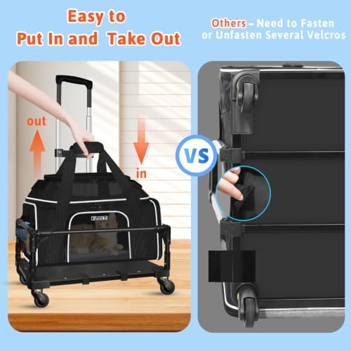 Petskd Top & Side Expandable Small Pet Carrier with Wheels Airline Approved