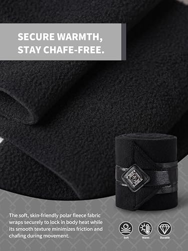 Horse Polo Wraps Upgrade with Bling Leg Wraps for Horses 4-Pack Fleece Leg Wraps Stable Supplies-Black M