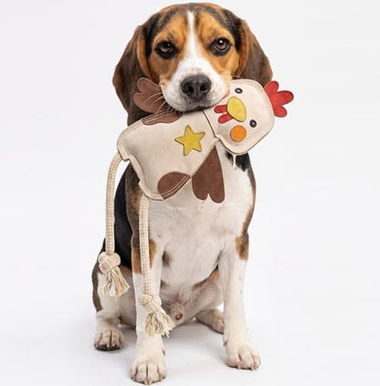 Fuzzl Eco Leather Charlie Chicken Natural and Tough Dog Toys - Long Lasting Chew Toys for Moderate Chewers - Strong Dog Toy for Dogs and Puppy with Natural Jute Filling and Double Stitching
