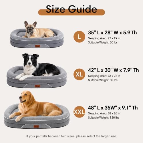 Orthopedic Dog Beds Large Sized Dog, Washable Dog Bed, 42" L, Grey