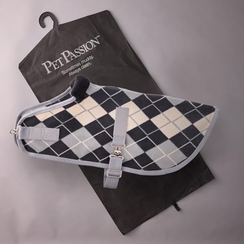 Pet Passion Preston II - The Polar Fleece Coat, Recycled Polar Fleece Warm Dog Jacket for Cold Weather for Small, Medium, Large Dogs, Gray Argyle, XX-Large (70-110 lbs)