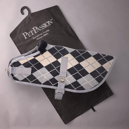 Pet Passion Preston II - The Polar Fleece Coat, Recycled Polar Fleece Warm Dog Jacket for Cold Weather for Small, Medium, Large Dogs, Gray Argyle, XX-Large (70-110 lbs)