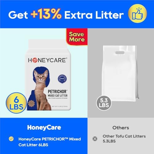 HONEY CARE Petrichor Mix Cat Litter I Tofu Cat Litter I Nature Plant-Based Pellets and Bentonite Sustainable I Low-Dust Qucik Clumping Superior Odor Control, 6 Lbs