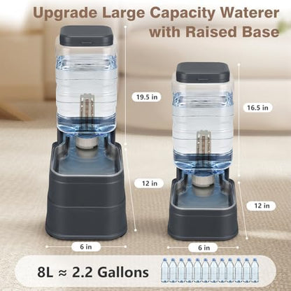 2.2 Gallon Pet Automatic Dog Water Dispenser Cat Gravity Waterer Feeder with Stainless Steel Bowl 8L Large Capacity Puppy Feeding Raised Bowls with Filter,Ice Pack (Charcoal Gray, 8L(2.2 Gallon))