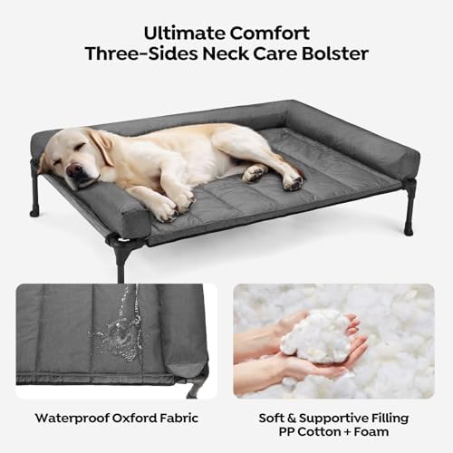 Veehoo Outdoor Elevated Dog Bed with Waterproof Bolster Cushion, Cooling