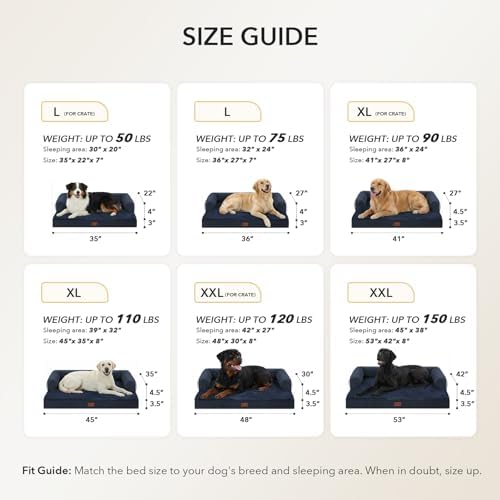 Orthopedic Washable Dog Bed for Large Dogs, 36x27in, Navy Blue