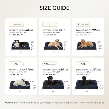 Orthopedic Washable Dog Bed for Large Dogs, 36x27in, Navy Blue