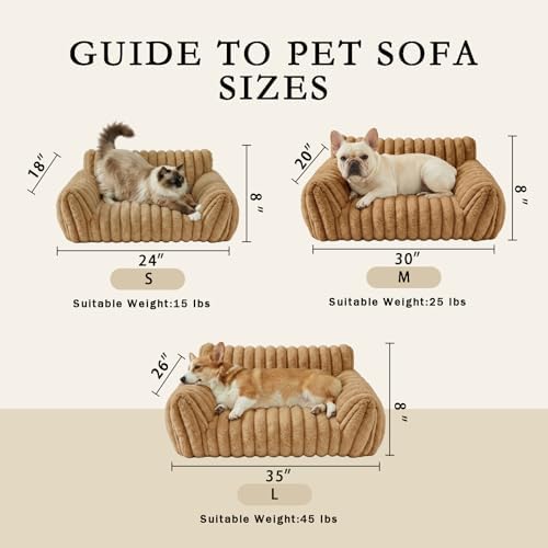 Cat Couch Bed for Small Cats & Indoor Cats, Square Cat Bed and Pet Sofa for Small/Medium Dogs - Removable Washable Dog Bed Cover (Brown, Small)