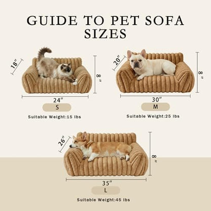 Cat Couch Bed for Small Cats & Indoor Cats, Square Cat Bed and Pet Sofa for Small/Medium Dogs - Removable Washable Dog Bed Cover (Brown, Small)