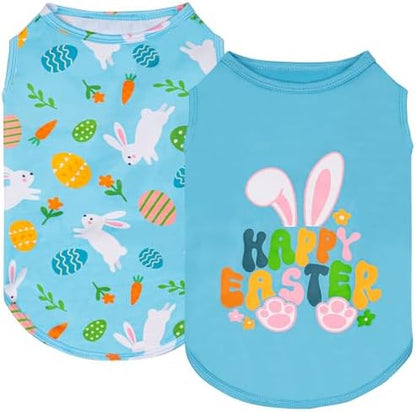 KYEESE 2Pack Easter Dog Shirt, Breathable Tank Top Sleeveless Dog T Shirts for Small Dogs Boy Girl, Lightweight Dogs Clothes Pet Outfit for Holiday, Blue+Bunny, M