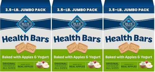 Blue Buffalo Health Bars Crunchy Dog Biscuits, Oven-Baked with Natural Ingredients, Apples & Yogurt, 3.5-lbs Box (Pack of 3)