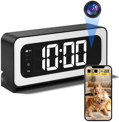 Gyliziex Clock Camera 2K, 5Ghz & 2.4Ghz WiFi Indoor Security Camera with Alarm, Full Colored Night Vision, Smart Motion Detection, Local Storage