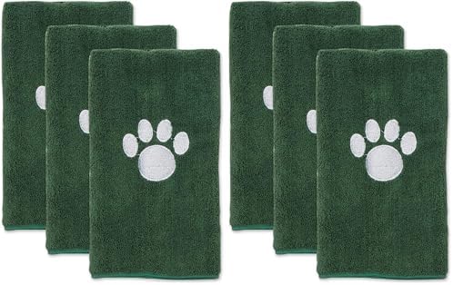 Bone Dry Pet Grooming Towel Collection Embroidered Absorbent Microfiber Drying Set, 15x30, Hunter Green, 3 Count (Pack of 2)