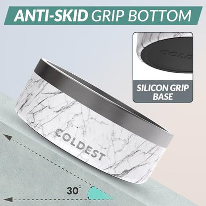 Coldest Dog Bowl - Anti Rust Metal, Non Slip, 3 Layers Insulated Stainless Steel Dog Bowls - Spill Proof & Heavy Duty - Water Bowl for Dogs, Cats & Pets, Dish Washer Safe (64 oz, Carrara Marble)