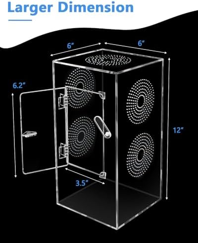 Jumping Spider Enclosure - 11.7x6x6 Inch Large Acrylic Terrarium for Tarantulas - Reptile Tank With Front Opening Door - Habitat Accessories
