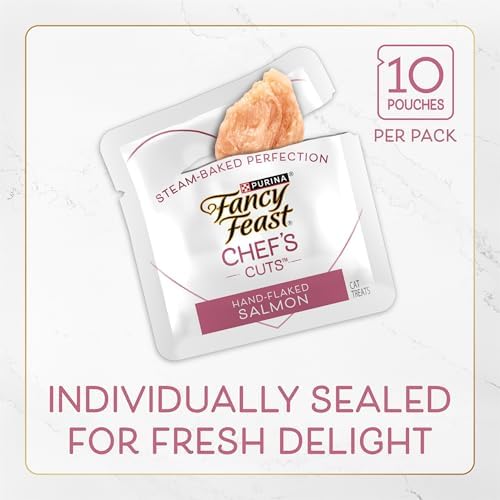 Purely Fancy Feast Natural Hand-Selected Flaked Salmon Entree Cat Treat - (5 Packs of 10) 1.06-Ounce Pouches