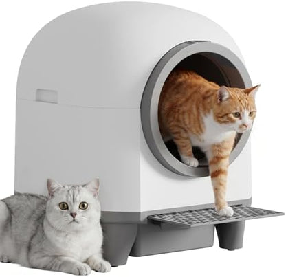 Greesum Enclosed Self-Cleaning Cat Litter Box, 90L XL, App Control, Quiet
