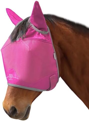 Harrison Howard UV-Proof Multi-Function Fabrics Thick Fleece Padding Horse Fly Mask Half Face with Ears Magenta Arabian Medium
