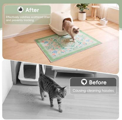 Bienbee Cat Litter Mat, 2 Pack 48" x 36" Machine Washable for Litter Boxes