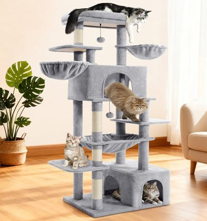 ABCPET 68" Multi-Level Large Cat Tree Tower for Indoor Cats, Light Grey