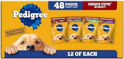 Pedigree Choice Cuts Wet Dog Food Pouch, Protein Variety, 3.5 oz, 48 Count