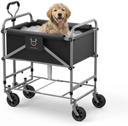 Foldable Dog Bath Cart for Dirty Outdoor Dogs,Adjustable Height pet Bath Cart for Small and Medium Dogs(5-55 lbs) and Cats,Four-Wheel Bathing Cart with Brake,No Need to Carry Your Muddy Pup Home