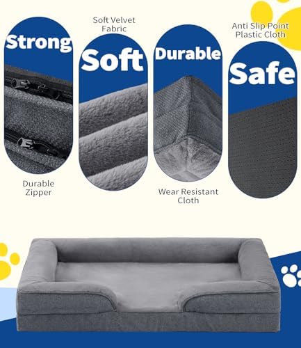 Made4pet Dog Bed Orthopedic, Dog Sofa for Small Dogs Supportive Foam Pet Cushions Bed with Washable Removable Cover, Egg-Crate Foam, Waterproof Lining Bottom, Grey, 35 * 23 * 6.5 Inch