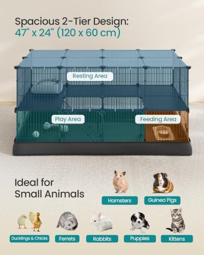 SONGMICS Pet Playpen, 2-Tier Steel Pen with Roof